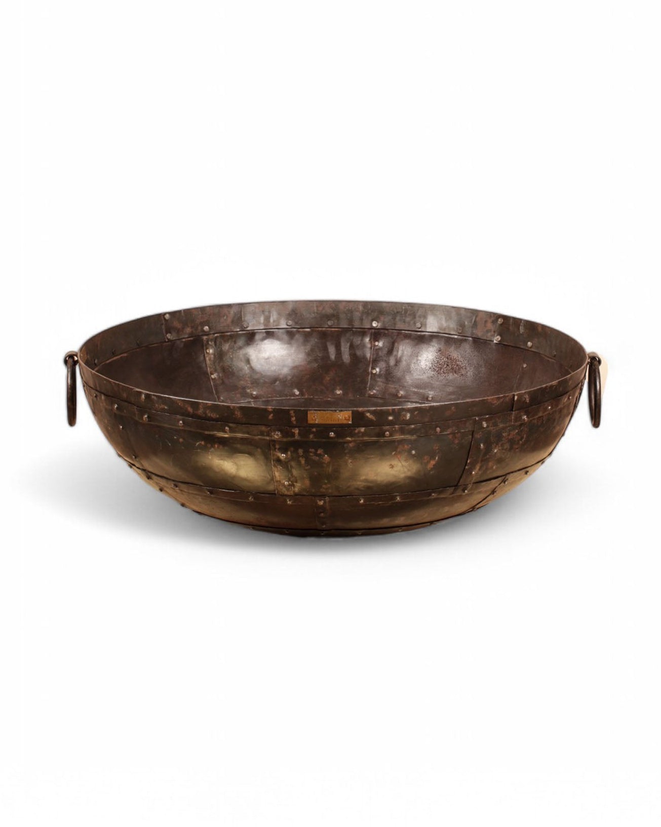 Recycled kadai firebowl on white background