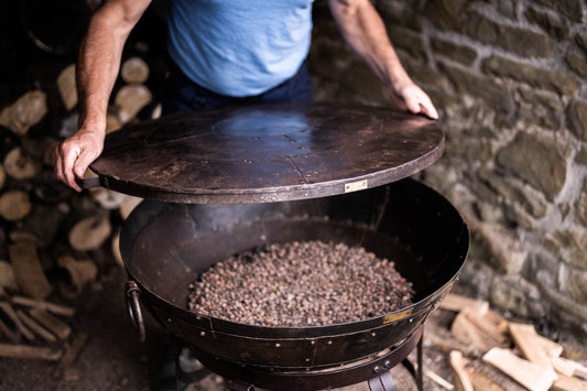 Kadai fire bowl filled with ceramic heat beads