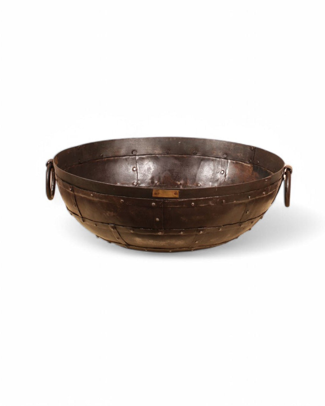 Recycled kadai firebowl on white background