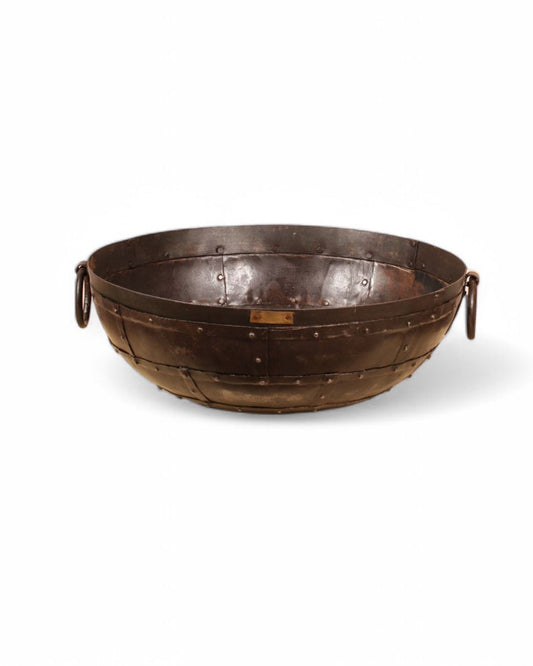 Recycled kadai firebowl on white background