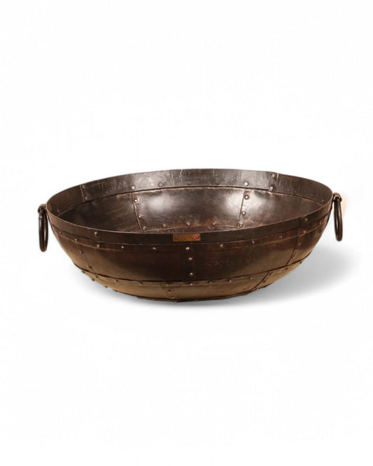 Recycled kadai firebowl on white background