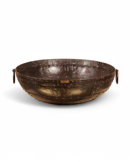Recycled kadai firebowl on white background