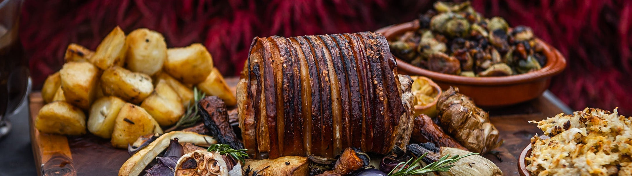 A board of roasted dishes for Christmas diner