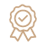 Icon of a ribbon with a check mark, symbolizing approval or completion.