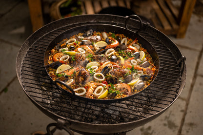 Seafood paella on a bbq