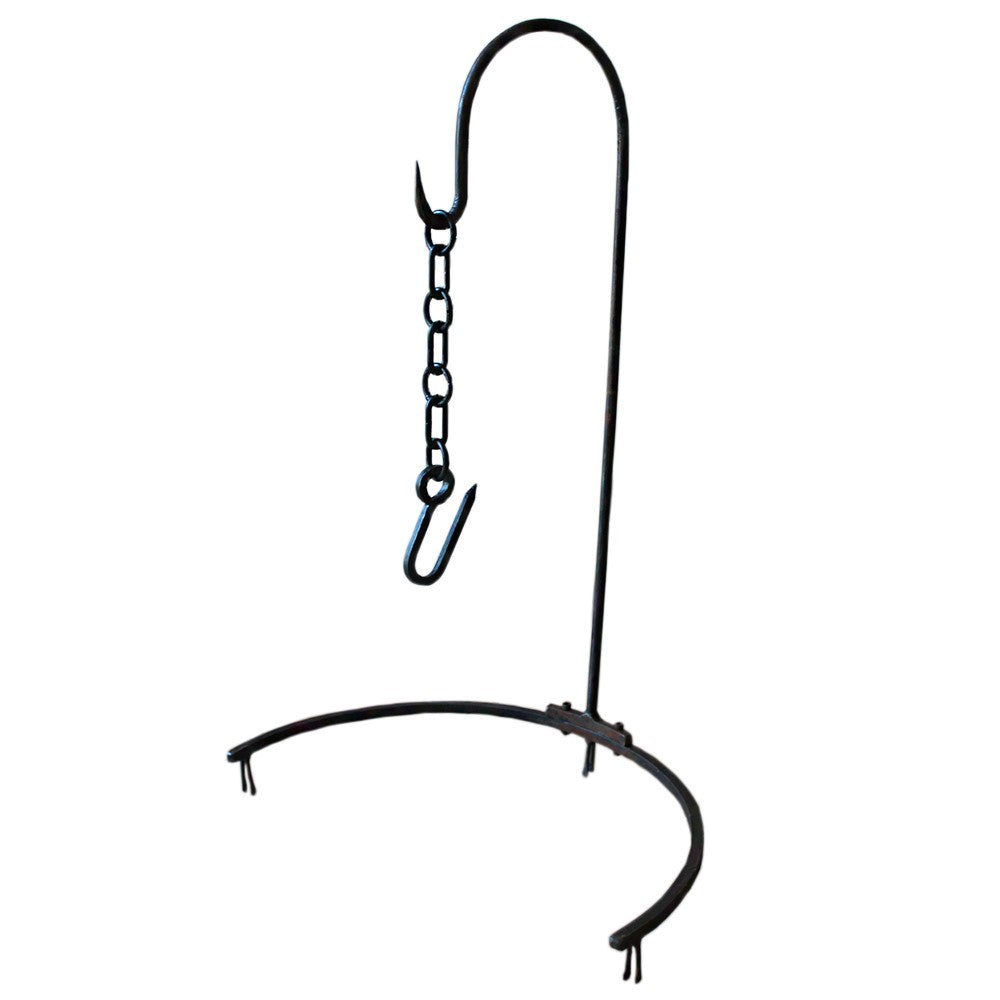 Black metal hook with chain on a white background